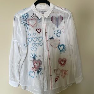 Johnny Was white cotton shirt with embroidery